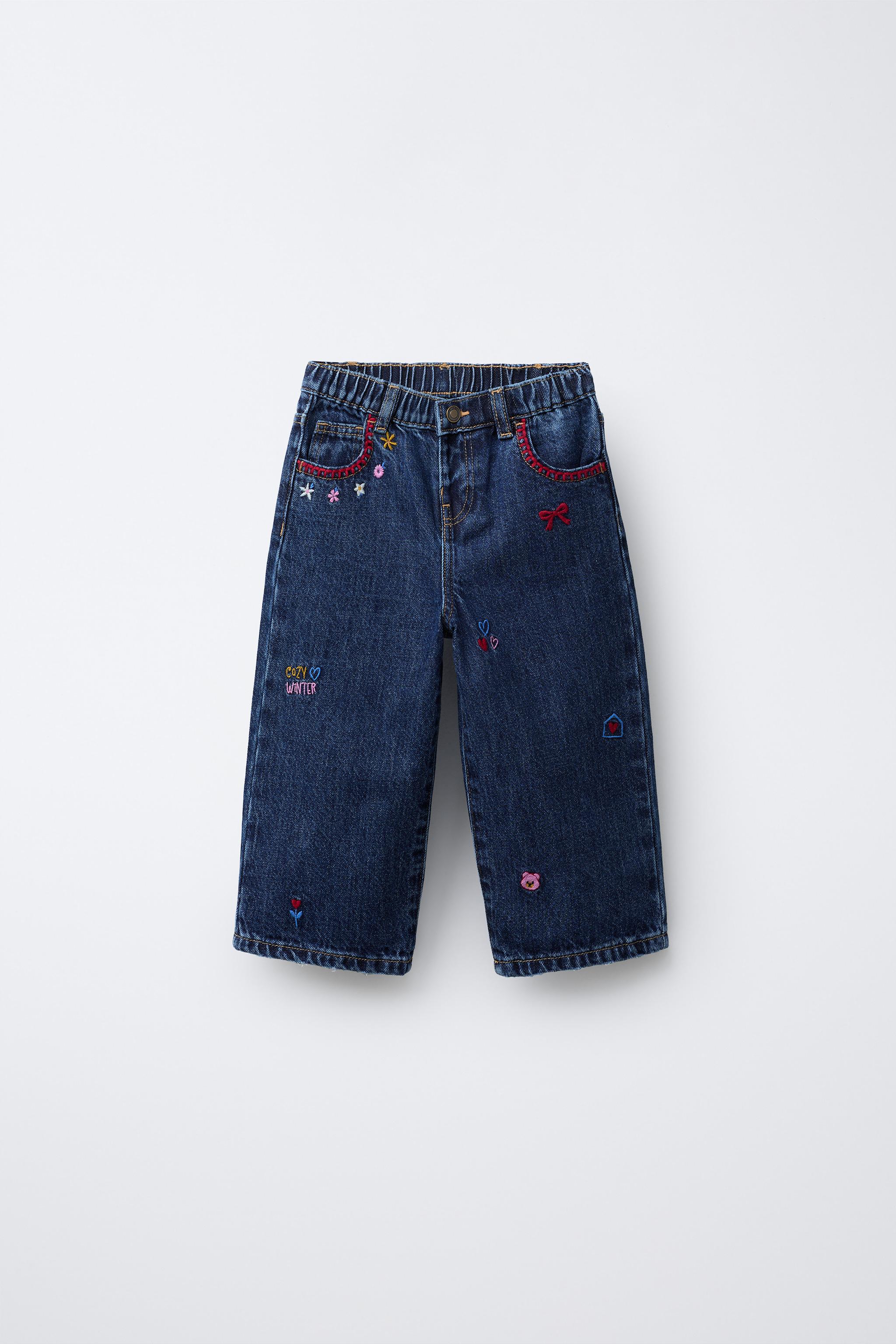 EMBROIDERED CONTRAST BAGGY JEANS